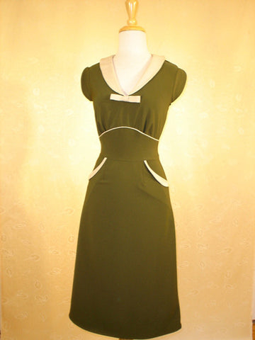 The Miss Sadie Cotton Day Dress - Green Weave