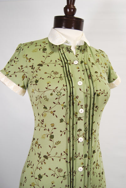 1930's Vintage Day Dress Sage Green