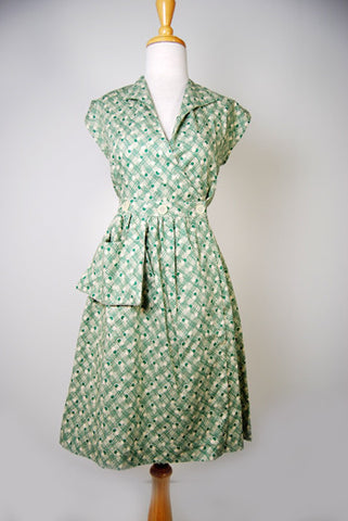 The Miss Sadie Cotton Day Dress - Green Weave