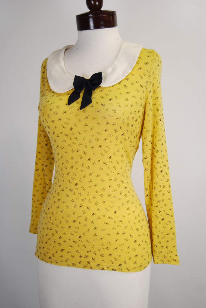 Peter Pan Collar Vintage Style Blouse in Mustard Yellow