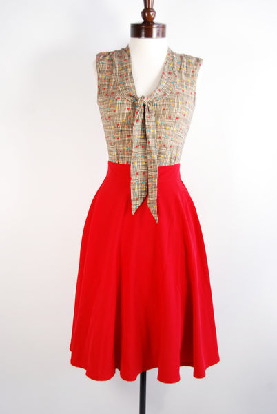 Red High Waist Swing Skirt