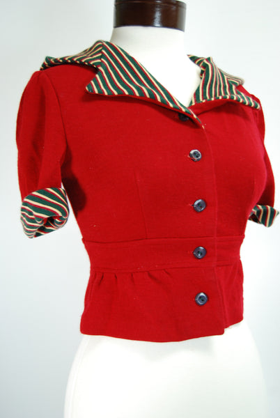 1940's Red Hooded Wool Coat